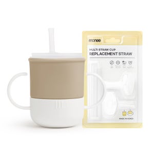 모니 실리콘 아기컵 양손 멀티 빨대컵+스트로우 2P 세트 250ml, 1개, 밀크베이지
