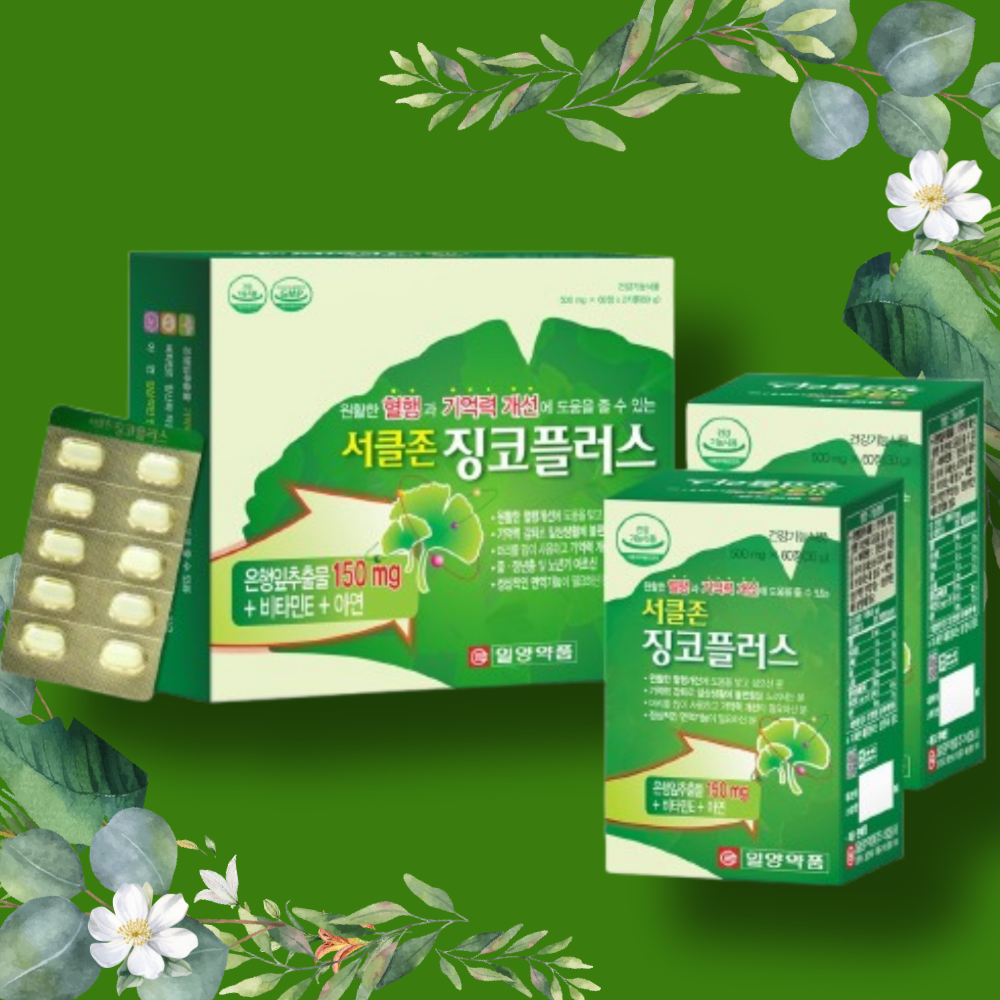 일양약품 징코플러스 1+1 혈액순환 기억력개선 징코린 <b>은행엽건조엑스</b> 은행잎추출물 항산화