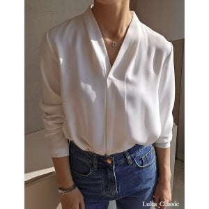 브이넥블라우스 결혼식하객룩 면접 아이보리 검정 봄 가을