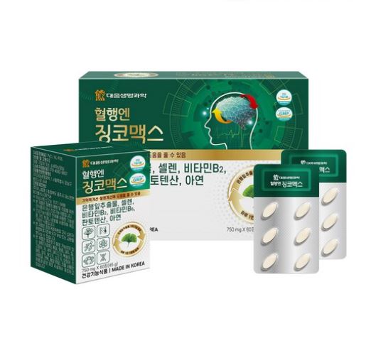 혈행엔 징코맥스 대웅<b>생명과학</b> 혈행케어 <b>혈액순환</b> 120정 4달분