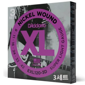 (뮤직캠프)다다리오 EXL120-3D 3팩 / 일렉기타줄 스트링 3세트 팩 (009-042)