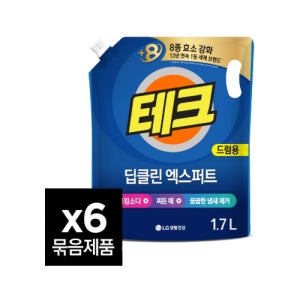 LG생활건강 테크 딥클린 엑스퍼트 액체세제 드럼용 리필 1.7LX6개(1Box) 대용량