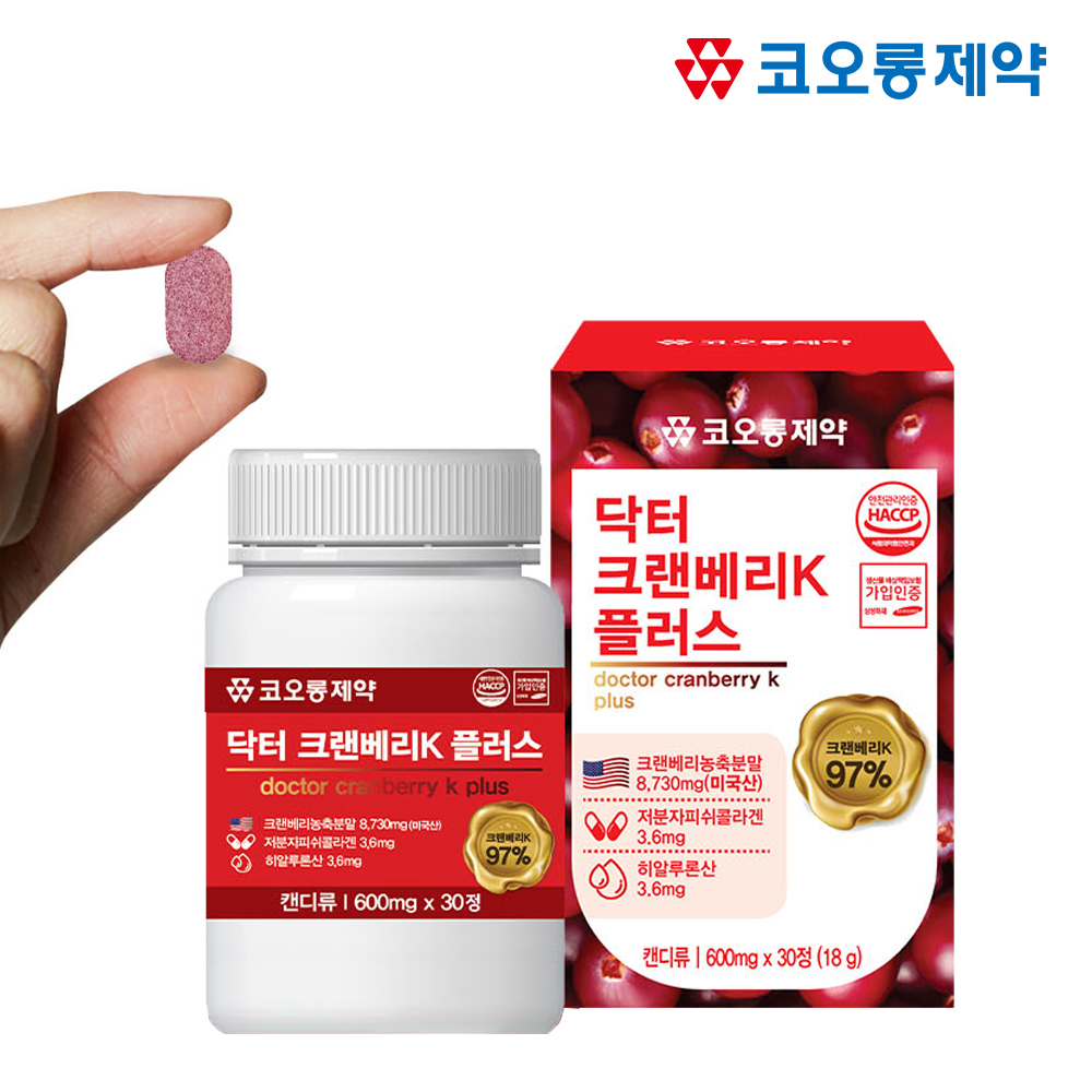 코오롱제약 빈뇨 여성 방광 고함량 크랜베리K 플러스 츄어블 30정