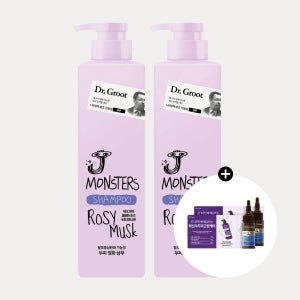 [청소년 샴푸] 닥터그루트 제이몬스터즈 두피정화샴푸 머스크 385ml x2개(정수리냄새 두피트러블 지성두피 약산성 탈모기능성)+증정 집중케어 앰플 트릿 40ml+바이옴 샤셰