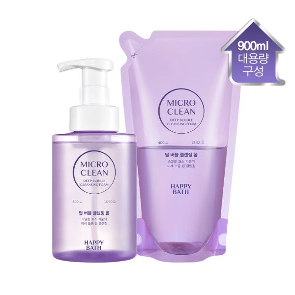 해피바스 마이크로 클린 대용량 버블 클렌징폼 500ml+400ml리필