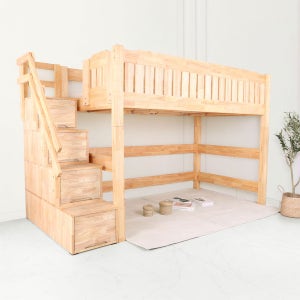 수앤홈 루키 고무나무 원목 2층 벙커침대 슈퍼싱글 수납계단