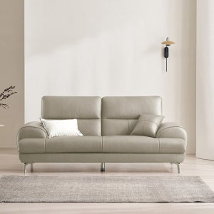 삼익가구 베이번 천연 통가죽 소파 스툴미포함, 라이트그레이, 3인용