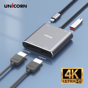 유니콘 C타입 to HDMI 듀얼 모니터 분배기 4IN1 PD100W충전 CH-500KD