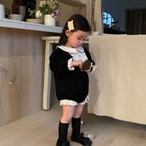 돌 두돌 블랙원피스 아기 유아 여아 자매 하객룩 가족 촬영룩 검정 체크 원피스