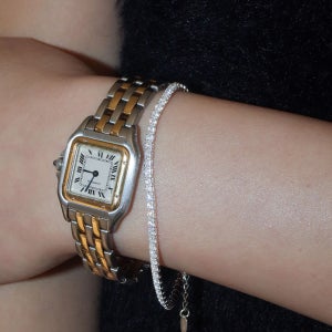 순 은 스와로브스키 큐빅 테니스 팔찌 레이어드