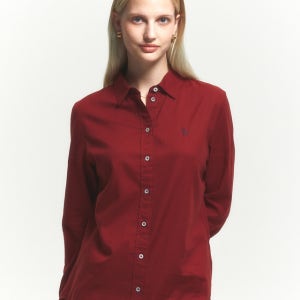 헤지스 여성 [가격인하][면100%] 브라운 경량트윌 긴소매 셔츠 HSSH4D814W2