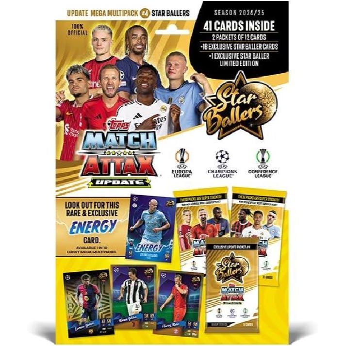 탑스 매치 Topps Match Attax 24/25 - 업데이트 메가 멀티팩 4 스타 볼러! 16 볼러 카드와 독점 라민 야말 LE를 포함한 41 매치 카드!