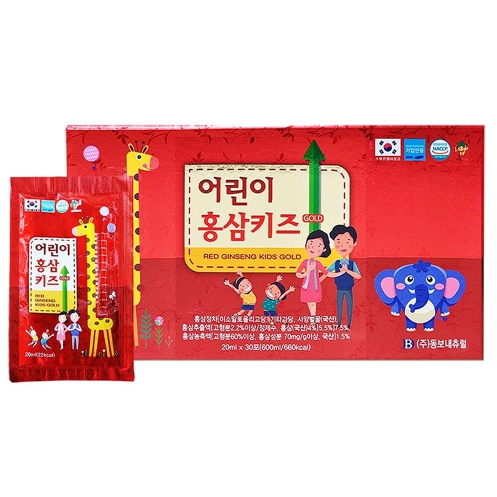 <b>동보</b>내츄럴 어린이 아이 홍삼키즈 골드 초등<b>학생</b> 홍삼 20ml 30포
