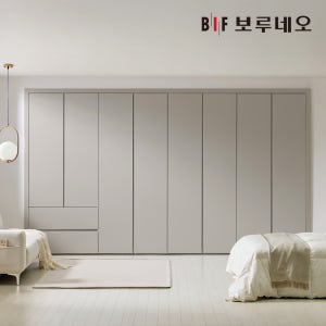 보루네오 네오 2단 서랍 여닫이 붙박이장 3000mm, 웜그레이