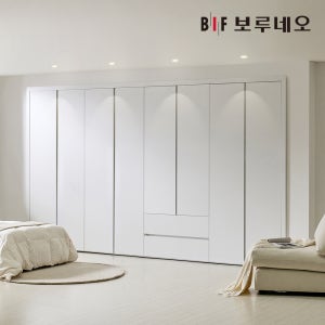 보루네오 네오 2단 서랍 여닫이 붙박이장 3600mm, 화이트