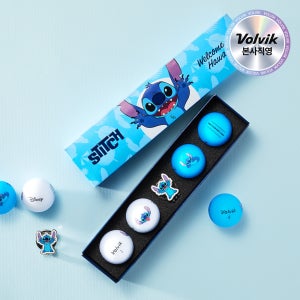 [본사직영] 볼빅 VIVID SOFT 디즈니 스티치 하와이 3피스 골프공 4구 볼마커세트