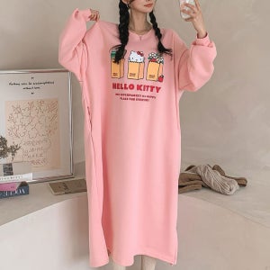 국내제작 기모 라운드넥 맨투맨 원피스 헬로키티 원피스 잠옷 홈웨어 트레이닝 원피스 3color