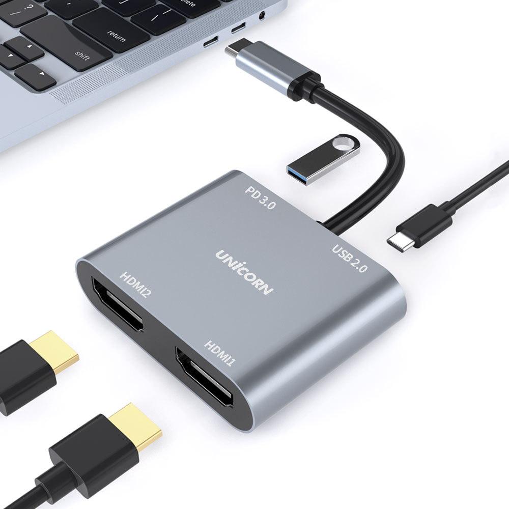 USB C to HDMI 컨버터 확장기 노트북 듀얼 모니터 연결 PD 100W