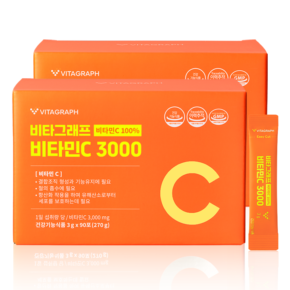 [180포 6개월분] 비타그래프 비타민C 3000 비타민씨 고함량 분말 가루 90포, 2개