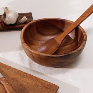 통원목 캠핑 나무그릇 원목 플레이트 원형볼 21cm, 우드