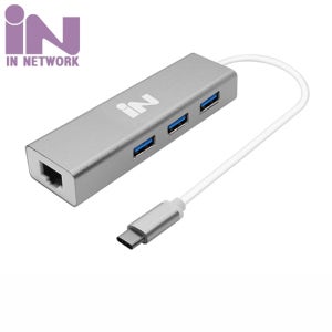 [IN-NETWORK] C타입 USB3.0 3포트 허브 기가비트 랜카드 메탈 IN-C3U3L1