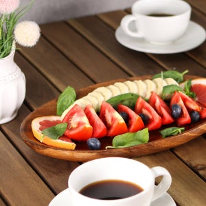 통원목 캠핑 나무그릇 원목 플레이트 타원 35cm, 우드