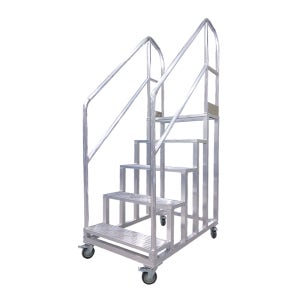 [유앤세이프]알루미늄 중량형 광폭 5단 이동식 바퀴형 핸드레일 난간형 계단 안전 작업발판