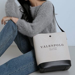VALENPOLO 대용량 캔버스백 화이트-블랙 여행용 빅 숄더백 데일리 숄더 가방 빅백