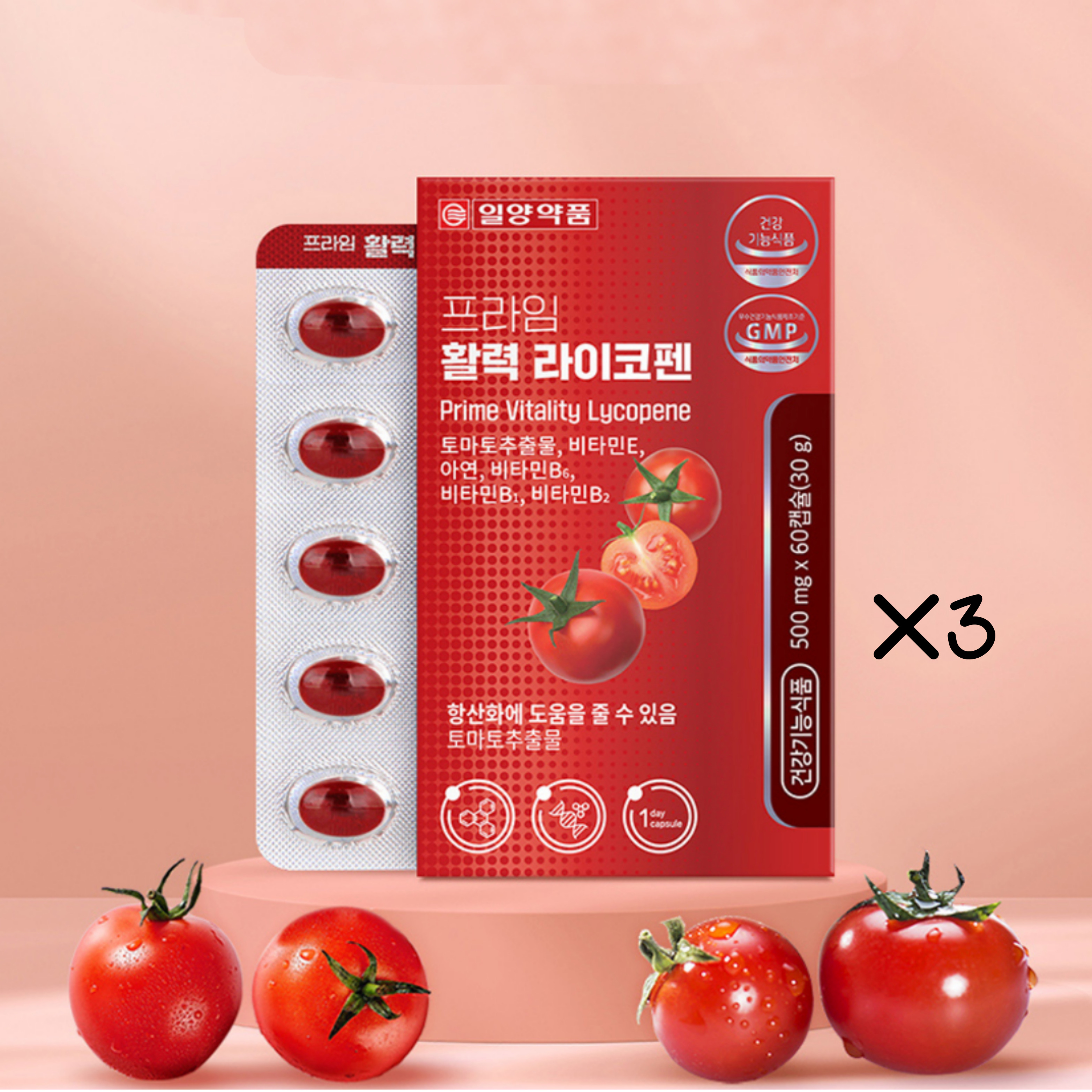 일양약품 <b>프라임</b> 활력 라이코펜 토마토추출물 산화<b>스트레스</b> 효능 180캡슐