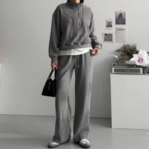 기모입고 베뉴 여성 반집업 와이드팬츠 트레이닝 세트