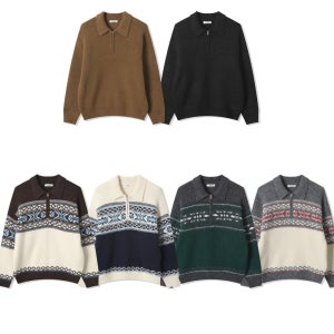 패턴 반지퍼 니트 jackpot 24fw 오버핏 아가일 기하학 자카드