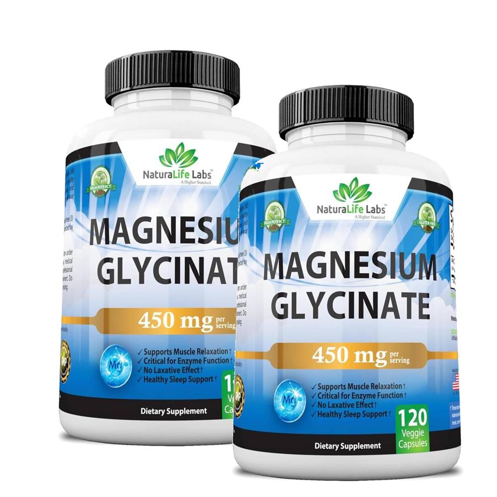 내추럴라이프랩 마그네슘 <b>글리시네이트 450</b>mg 캡슐 120정 2개 NaturaLife Labs Magnesium Glycinate