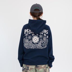 [빅웨이브] 피스어게인 그래픽 후드티 (틸 네이비)