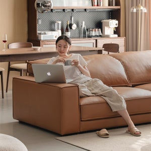 플래지어 예스우드 헤르만 릴렉서블 천연 가죽 소파 3인용