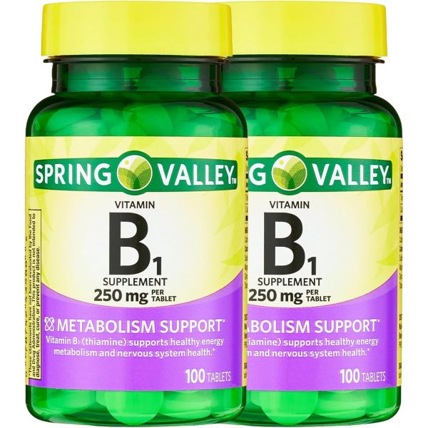 <b>스프링 밸리</b> 비타민 B1 (티아민) 250mg 정제 100알 <b>에너지</b> 생성 지방 단백질 분해에 (2팩)