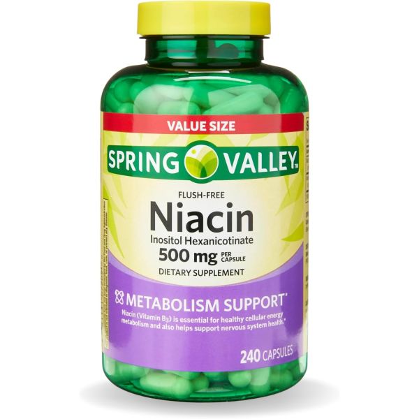 <b>스프링 밸리</b> 비타민 B3 니아신 500mg 플러시 프리 캡슐 240알(1팩)