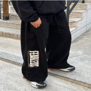 (PANTS) 기모 피어리스 워싱 와이드 트레이닝 팬츠 2COLOR