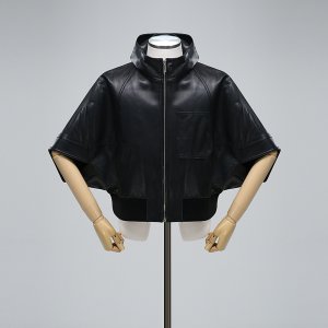 2025S/s 여성용 양가죽 - 오버핏 크롭 유니크 후드 블루종 (3컬러)
