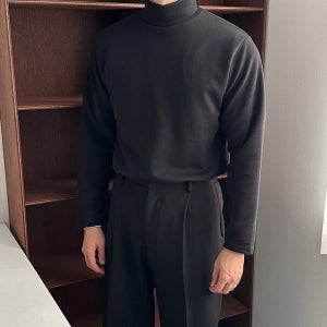 남자 겨울 기모 반폴라 따뜻한 보온성과 부드러운 터치감 베이직 데일리 캐주얼 긴팔 이너티