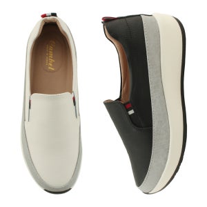 국내제작 소가죽 컴포트 삼선 밴딩 통굽 슬립온 스니커즈