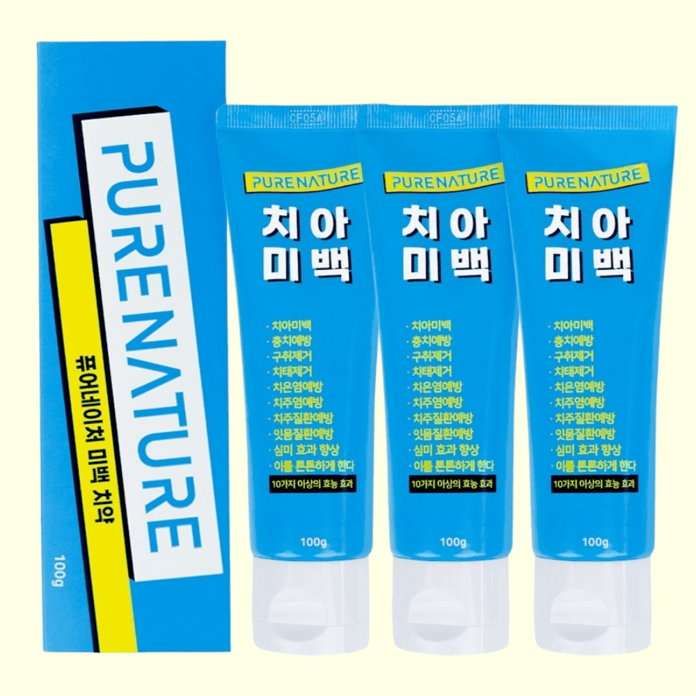 퓨어네이처 미백 치약 구취 더블 케어 시트러스향, 100g, 3개