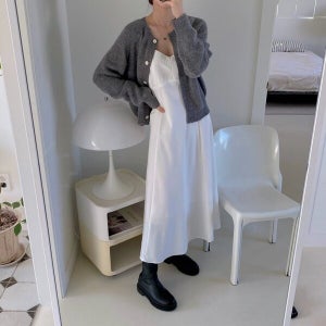 브이넥 레이스 슬립 롱원피스 끈나시 뷔스티에