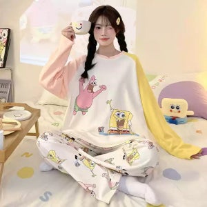 스폰지밥 뚱이 여성 사계절 잠옷 순면 프리미엄 파자마 2XL