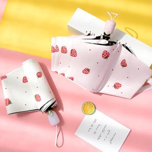 3단 접이식 자동 암막 우산 돌잔치 답례품 딸기 화이트