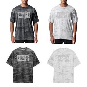 밀리터리 위장 머슬가이즈 백스쿼트 전면로고 통기성 메쉬 소재 오버핏 헬스 반팔