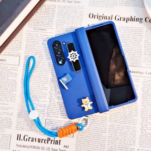 갤럭시Z폴드6 블루 곰돌이 힌지보호 거치대 스트랩 케이스