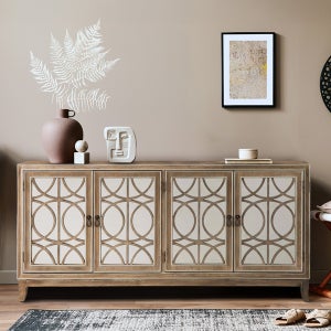 미라지가구 36605 거실 주방 빈티지 콘솔 유리도어 수납장