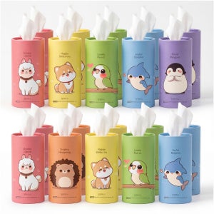 팝캔티슈 원통형 먼지없는 미니 미용 곽 각티슈 50매, 20개