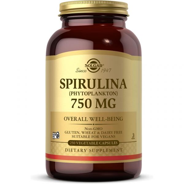 스피룰리나 노물 솔가 750mg 식물성 캡슐 250개 플랑크톤 웰빙 슈퍼 <b>그린 비</b> GMO 비건 글루텐 프리 유제품 코셔 62인분