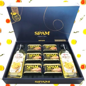 CJ 스팸 복합 1호 8종 세트 1박스(5세트) 명절선물세트 쇼핑백포함